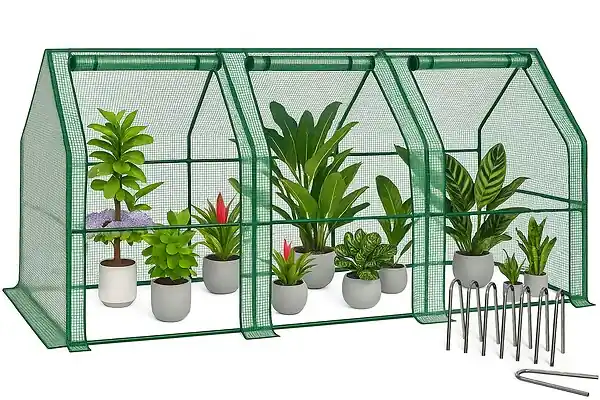 Satisfait Ou Remboursé Mini Serre de jardin avec 3 portes enroulables bache PE renforcee 135g/m2 270x90x90cm Vert VOUNOT