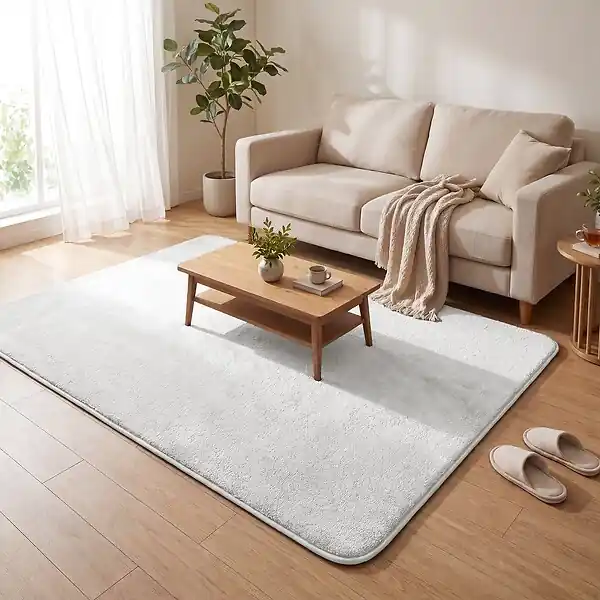 Meilleur Prix Tapis de salon poils ras doux antiderapant 140x200cm uni crème VOUNOT