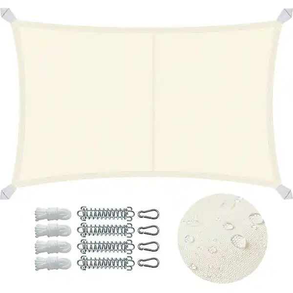 Voile d‘ombrage Rectangulaire en Polyester Imperméable avec Kit de Montage 3x5m Beige VOUNOT Nouvel Arrivage