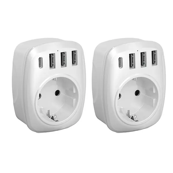 Usine Directe Lot de 2 adaptateurs voyage UE/US + 4USB - Voltman