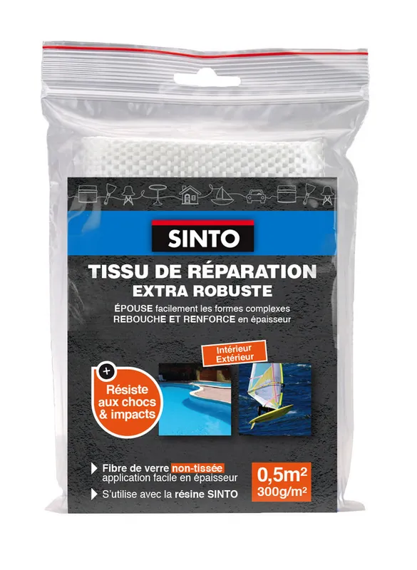 Tissu de réparation en fibre de verre mat non tissée 0.5 m2 - SINTO Dernière Chance