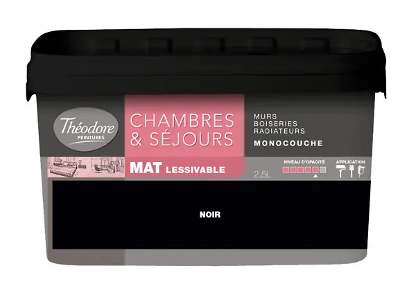 Peinture acrylique Chambres & Sejours - Mat - 2,5L Noir THEODORE PEINTURES Achetez Aujourd'hui
