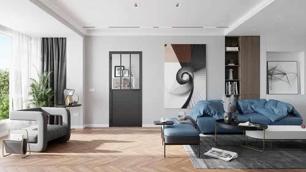 Authentique Bloc-porte aluminium noir style Atelier H.204 x l.93 cm avec vitrage verre clair poussant droit - OPTIMUM