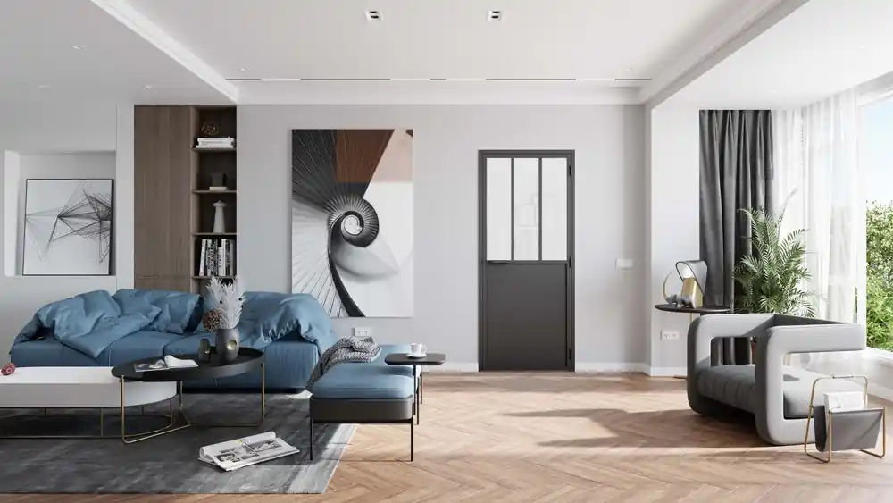 Vente Flash Bloc-porte aluminium noir style Atelier H.204 x l.73 cm avec vitrage verre dépoli blanc poussant gauche - OPTIMUM