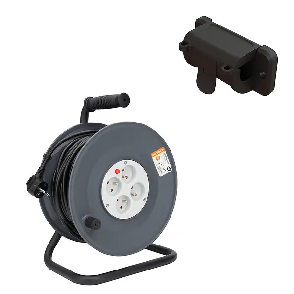 Enrouleur H05VV-F 4 prises 25m 3G1,5 + coupe-circuit + support - Zenitech Vente Directe
