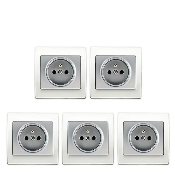 Offre Exclusive SIEMENS LOT 5 Prise 2P+T Silver Delta Iris + Plaque basic Blanc