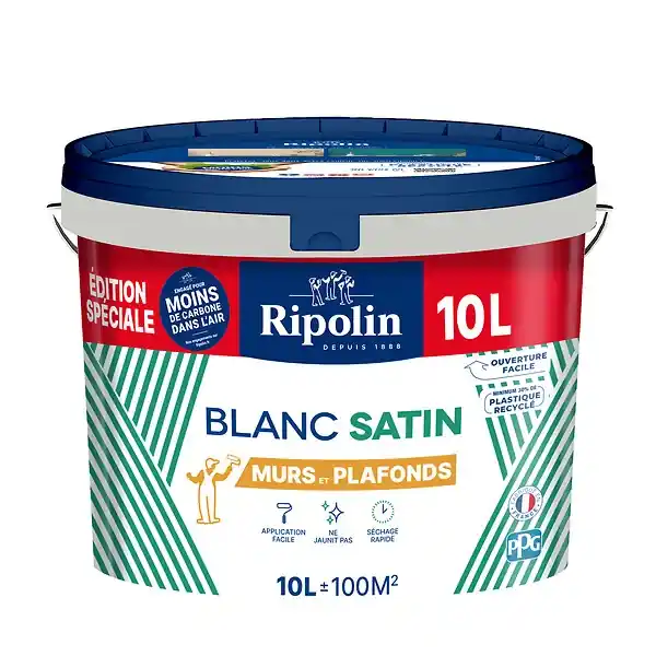 Solde Peinture murs et plafonds satinée - Blanc - 10L RIPOLIN