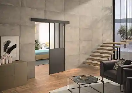 Porte coulissante aluminium noir style Atelier vitrage dépoli blanc largeur 83 cm OPTIMUM Meilleur Choix