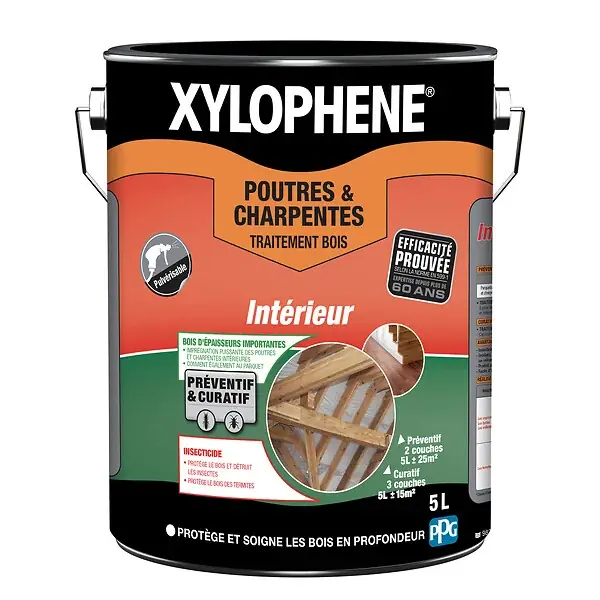 Traitement bois charpente - Xylophène Expertise 60 ans - 5L XYLOPHENE Haute Qualité