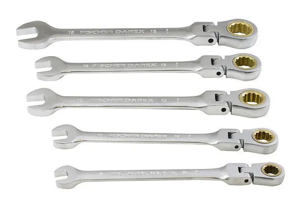 Kit 5 clés mixtes flexibles à cliquet chromées - 8 à 15mm FISCHER DAREX Offre Spéciale