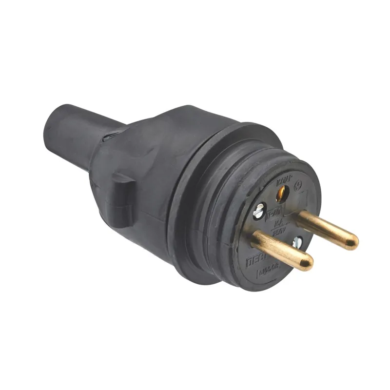 Promotion Saisonnière Fiche électrique mâle caoutchouc 2 pôles+terre 16 A noire DEBFLEX