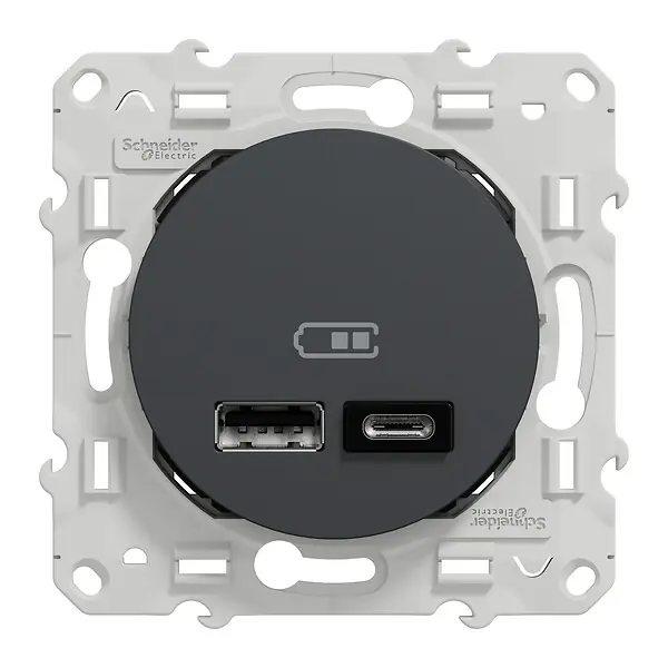 Expédié Aujourd'hui Prise USB double - Type A+C - Odace - Anthracite - 12W SCHNEIDER ELECTRIC