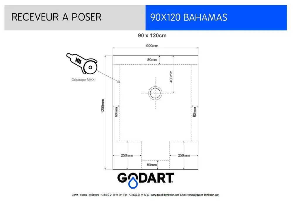 Receveur de douche extra plat blanc 90X120 Bahamas GODART Nouvel Arrivage