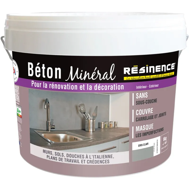 Dernier Modèle Enduit décoration béton minéral gris clair 6 kg RESINENCE
