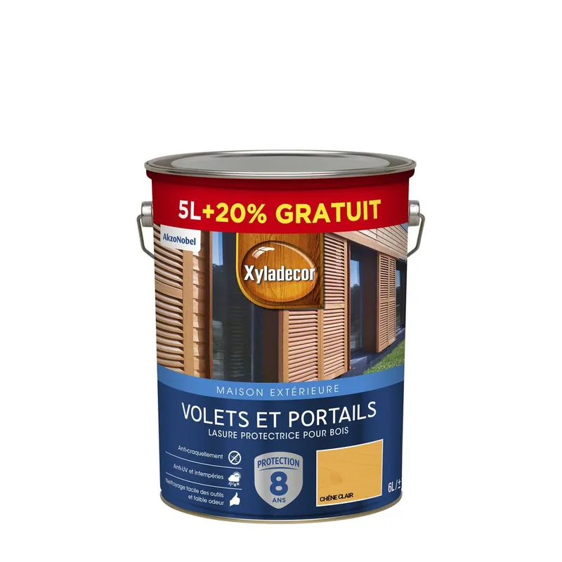 Quantité Limitée Lasure 8 ans chêne clair 5 litres +20% gratuit - XYLADECOR