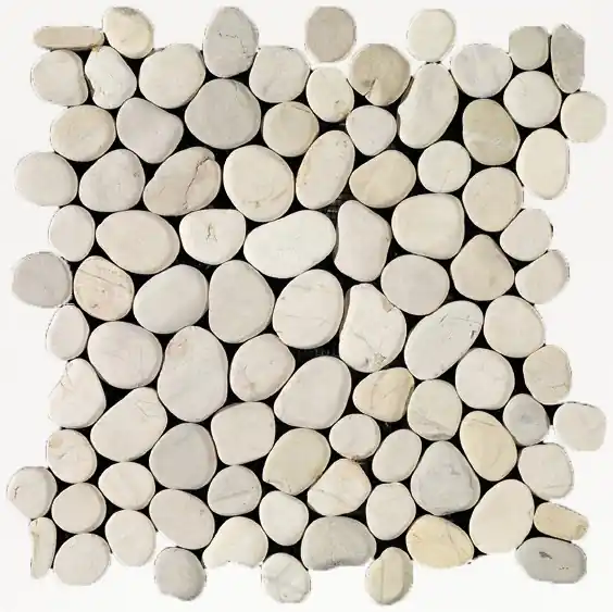 Galets plats blancs sur plaque 30 x 30 cm Nouveauté