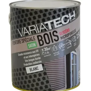 Nouvel Arrivage Peinture bois extérieur glycéro satin - Blanc - 2,5L VARIATECH