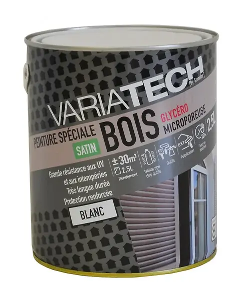 Nouvel Arrivage Peinture bois extérieur glycéro satin - Blanc - 2,5L VARIATECH