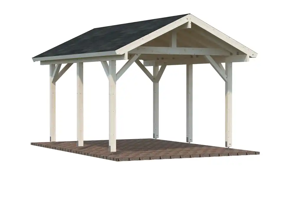 Carport en bois Robert double pente - 1 voiture - 17,3 m² hors-tout - Livraison à domicile incluse - PALMAKO Meilleur Choix