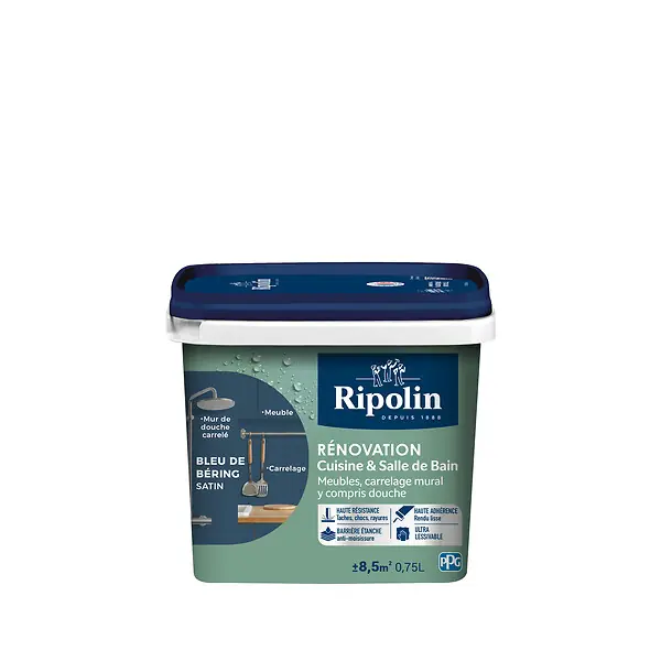 Offre Spéciale Peinture cuisine bain satin - Rénovation - Bleu Béring 0.75L RIPOLIN