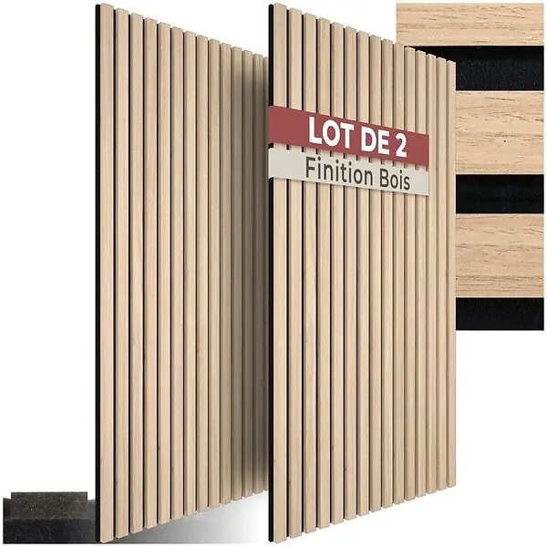 Panneaux acoustiques décoratifs en MDF placage bois chêne clair 110x50cm absorption phonique feutre lamelles isolation sonore mural TECTAKE Nouveauté