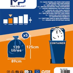 Sac poubelle noir pour container 120 litres par 5 - MULTIPLAST Top Vente