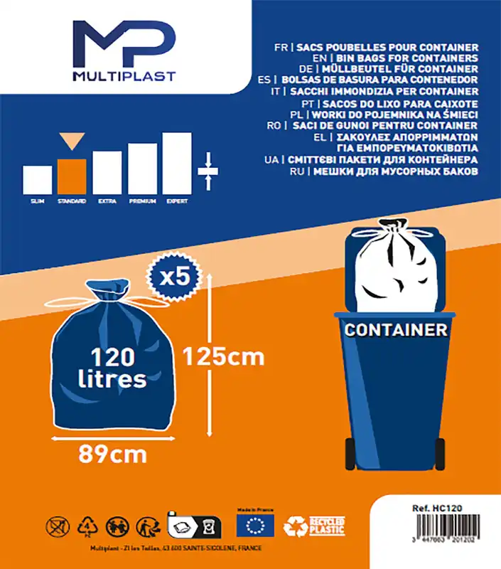 Sac poubelle noir pour container 120 litres par 5 - MULTIPLAST Top Vente