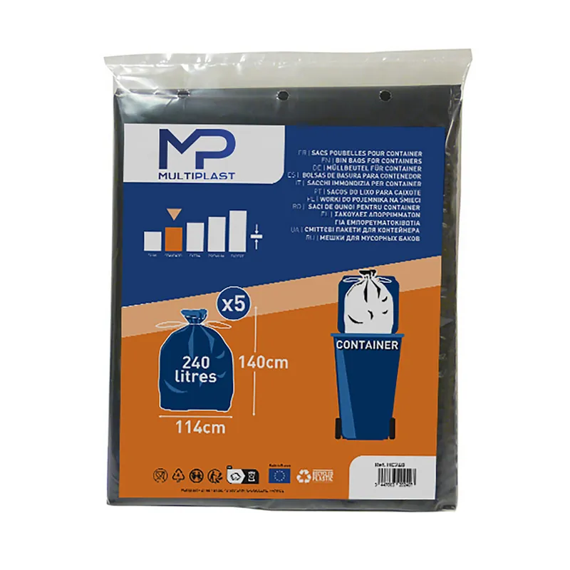 Expédié Aujourd'hui Sac poubelle noir pour container 240 litres par 5 - MULTIPLAST