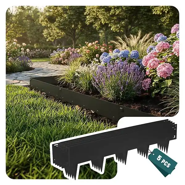 Lot de 5 Bordures de jardin acier galvanise avec pointes ancrages 106x18cm noir VOUNOT Seulement Aujourd'hui