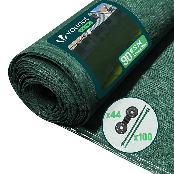 Acheter En Ligne Brise vue occultant en HDPE 90g/m² 1.8x20m avec attaches de fixation vert VOUNOT