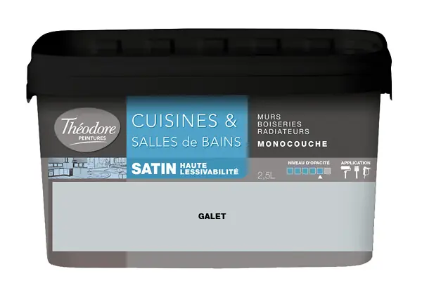 Peinture acrylique satinée - Cuisines & SdB - Galet - 2,5L THEODORE PEINTURES Commander Vite