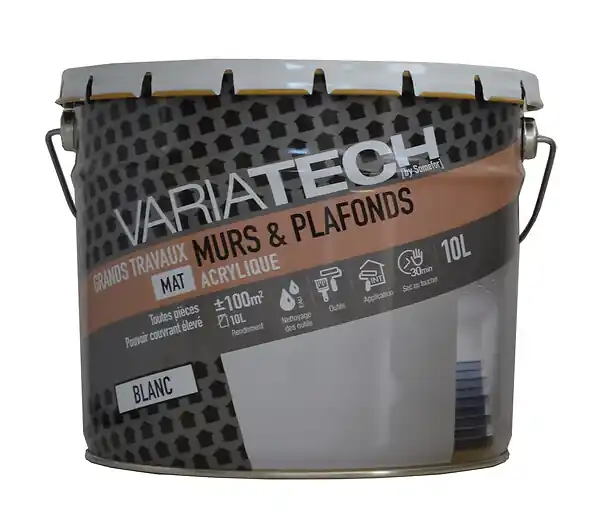 Peinture murs et plafonds - Blanc - 10L VARIATECH Dernière Chance