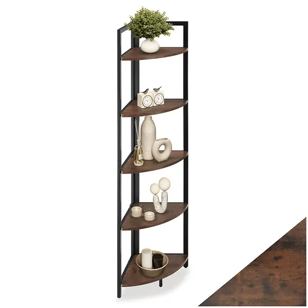 Étagère d’angle Castlebar 30 x 30 x 150 cm Bois foncé industriel, rustique TECTAKE Authentique