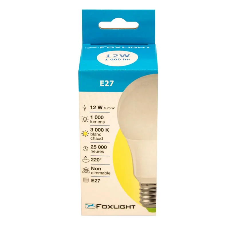 Ampoule LED standard E27 12W=1000 lumens blanc chaud FOX LIGHT Satisfait Ou Remboursé