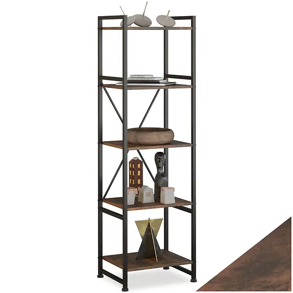Etagère bibliothèque MANCHESTER style industriel 47,5 x 34,5 x 151,5 cm Bois foncé industriel, rustique TECTAKE Usine Directe