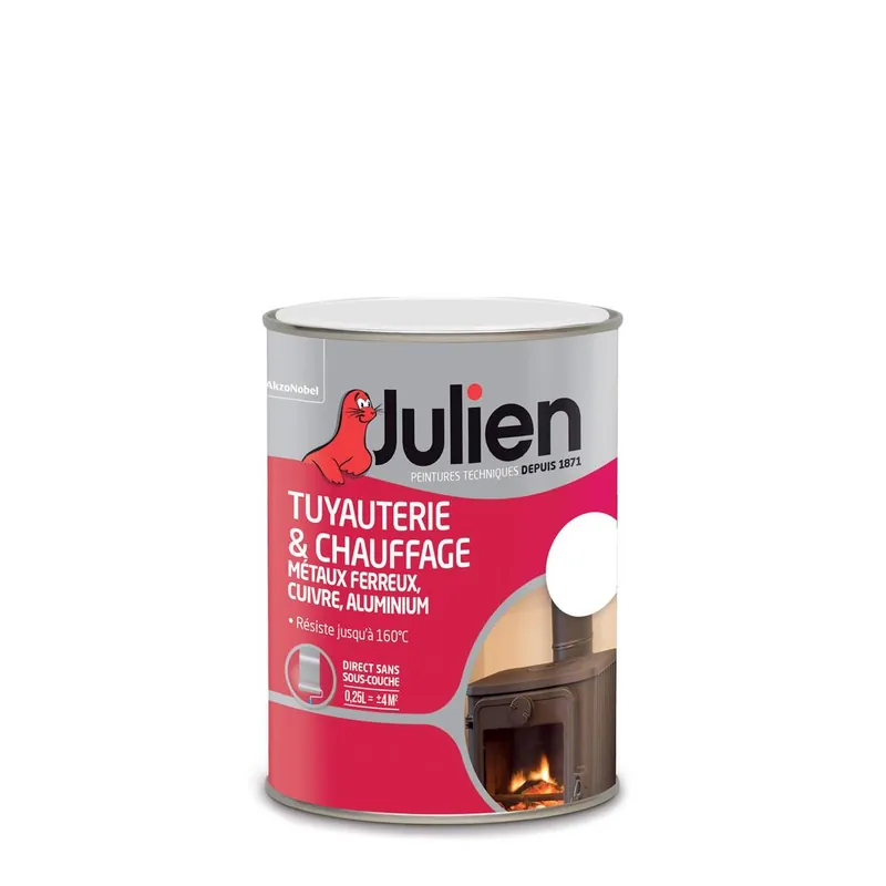 Seulement Aujourd'hui Peinture spéciale tuyauterie et chauffage résiste jusqu‘à 160° C blanc brillant 250 ml JULIEN