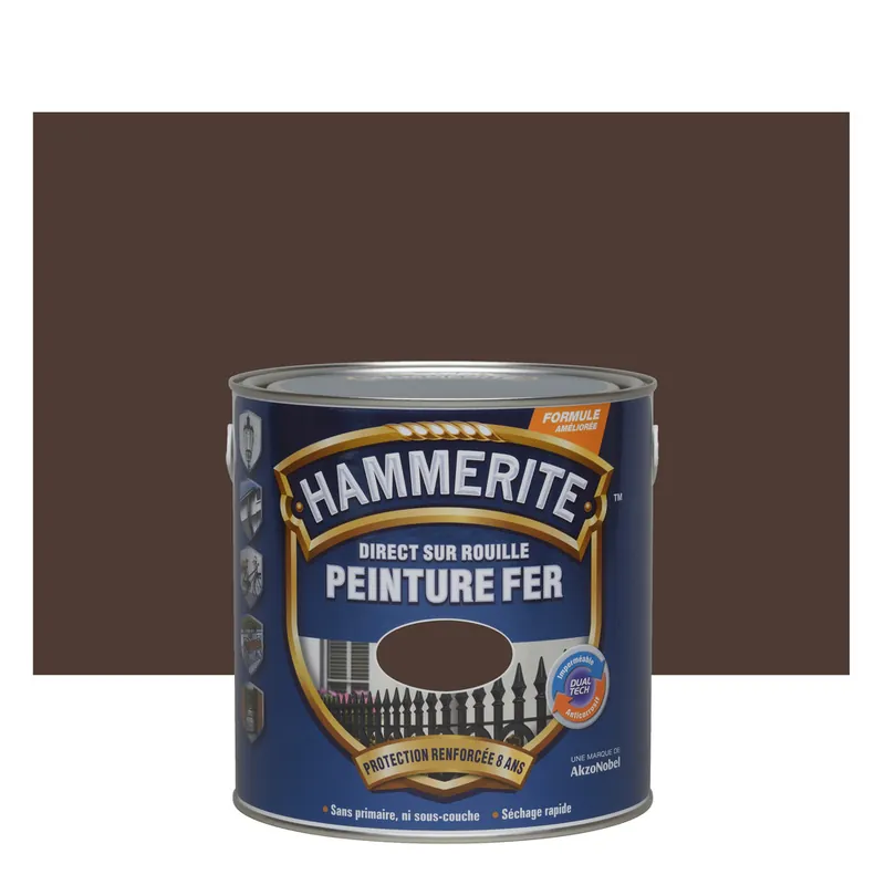 Certifié Peinture fer extérieur direct sur rouille finition martelé châtaigne 2,5 L - HAMMERITE