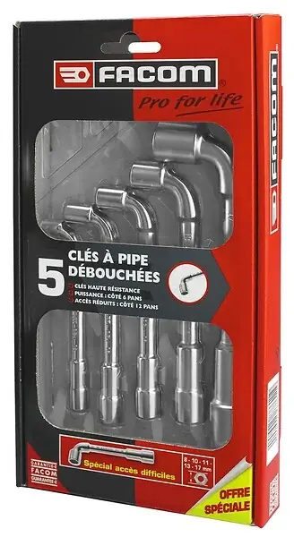 Offre Du Jour Coffret 5 clés à pipe débouchées - Acier chromé - 8 à 17mm FACOM