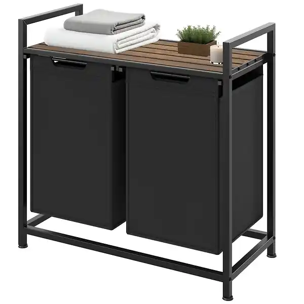 Prix Cassé Panier à linge avec étagère, style industriel noir/marron TECTAKE