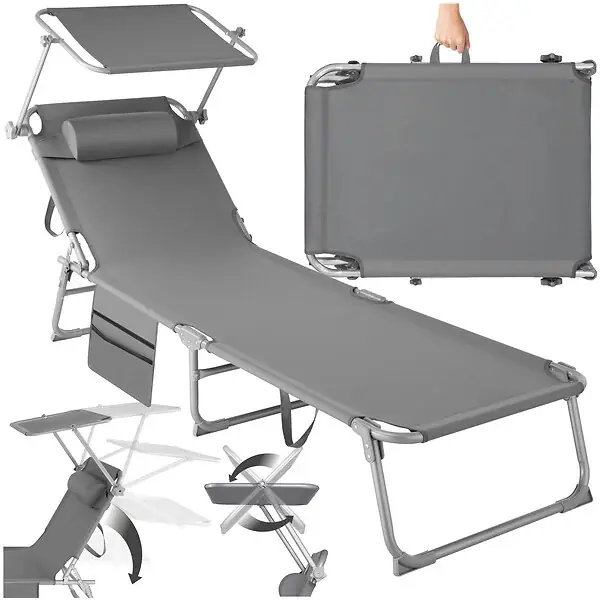 Bain de soleil pliable avec appui-tête structure acier polyester couleurs gris clair TECTAKE Satisfait Ou Remboursé