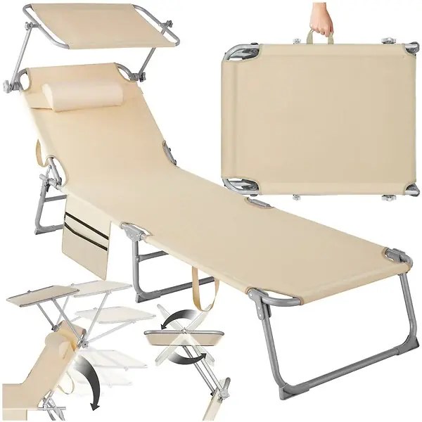 Acheter En Ligne Bain de soleil Chloé 4 positions avec appui-tête et pochette beige TECTAKE