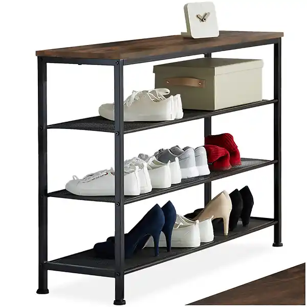 Étagère à chaussures PORTSMOUTH 100x30,5x72,5cm Bois foncé industriel, rustique TECTAKE Nouvel Arrivage