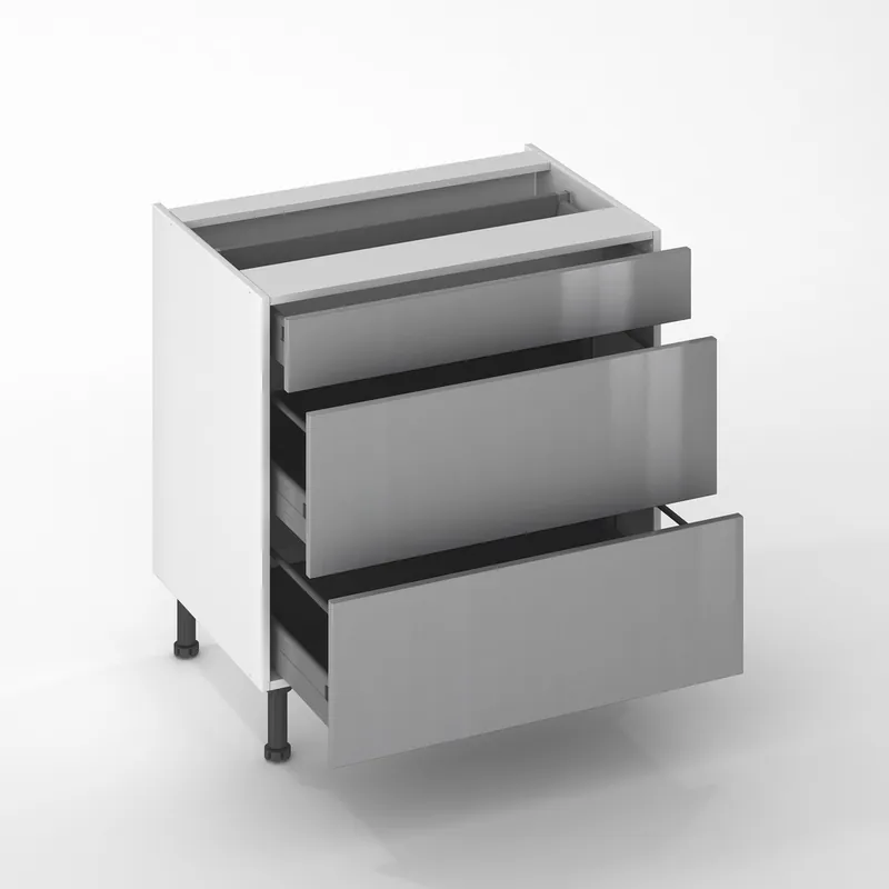 Remise Façade de cuisine 1 tiroir + 2 casseroliers 80 cm Gris Aluminium pour meuble
