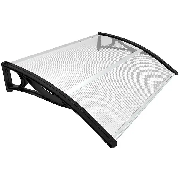 Meilleure Vente Auvent de porte marquise 120x80 cm transparent en Polycarbonate anti UV Noir VOUNOT