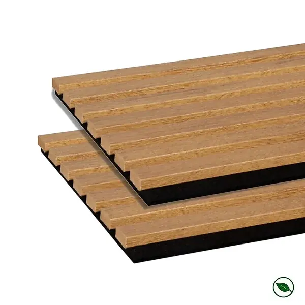Authentique Lot de 2 Panneaux tasseaux bois MDF acoustic décor chêne bronze sur feutrine noire 2600x300x17mm PEFC 70% FORESTEA