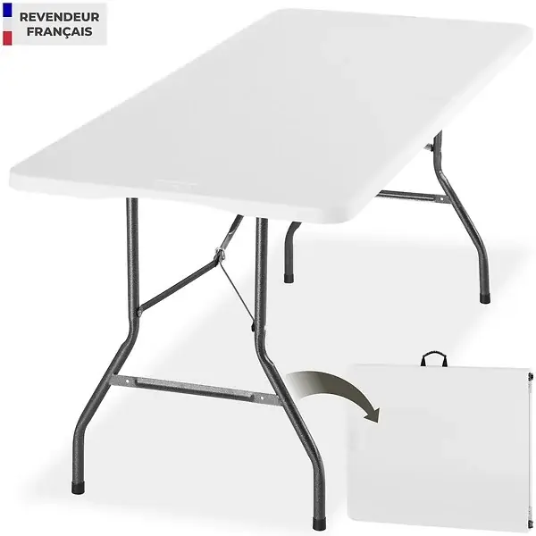 Table de camping pliable résistante aux intempéries blanche avec poignée de transport 180 x 70 x 74 cm TECTAKE Offre Du Jour