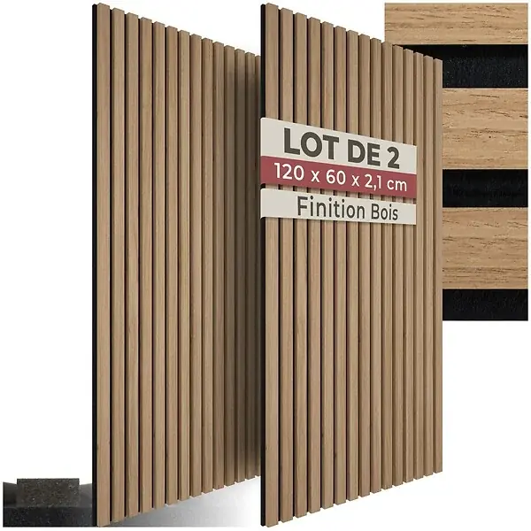 Certifié Panneaux acoustiques muraux chêne en MDF placage bois véritable 120x60x2.1cm absorption sonore isolation phonique design scandinave TECTAKE