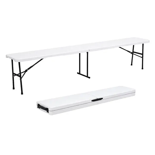 Promotion Saisonnière Banc de Jardin Pliable Blanc 180 x 28 x 43.5H cm Banc Exterieur Interieur Camping Réception KZ GARDEN
