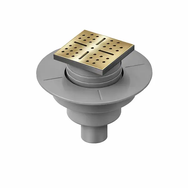 Haute Qualité Bonde à sortie VERTICALE pour receveur à carreler RAINY - Grille Inox Dorée AURLANE