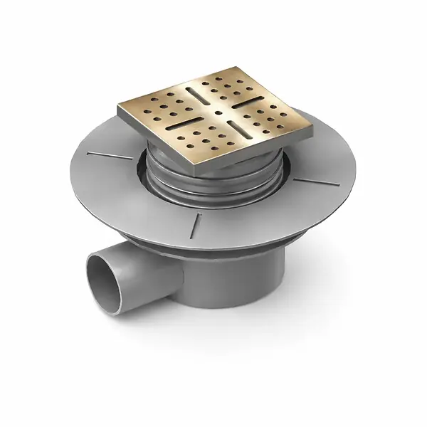 Bonde à sortie HORIZONTALE pour receveur à carreler RAINY - Grille Inox Dorée AURLANE Expédition Rapide